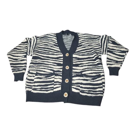 Janice Apparel Zebra Striped Button Down Cardigan Sweater  Animal Print One Size - Picture 3 of 9